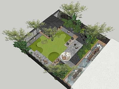 现代新中式别墅庭院 现代庭院