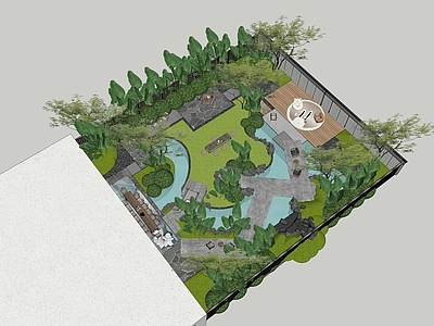 现代新中式别墅庭院 现代庭院