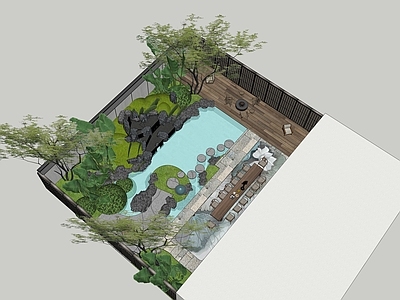 现代新中式别墅庭院 现代庭院