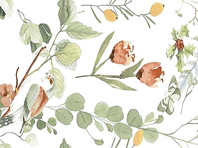 法式复古拼花砖 植物亮光艺术花砖 卫生间复古艺术砖 植物艺术拼花砖 彩色植物艺术壁纸