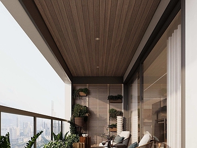 现代原木阳台 生活阳台 休闲阳台