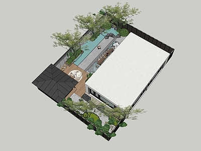 现代新中式别墅庭院 现代庭院