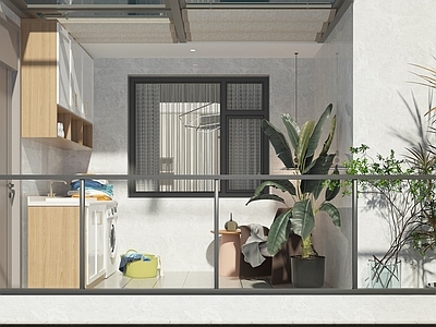 现代简约阳台 阳台 阳台柜 露台 阳台洗手盆 洗衣机