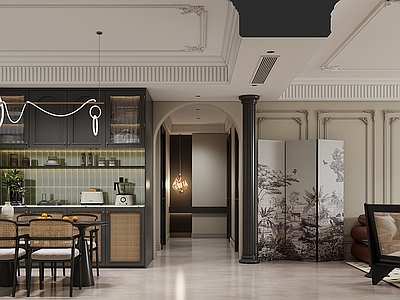 法式复古家居客厅 法式复古客厅 法式餐厅 法式沙发 法式餐桌 复古客餐厅