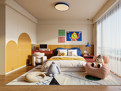 现代通用儿童房 孟菲斯多巴胺 儿童房 榻榻米儿童房 儿童房窗帘
