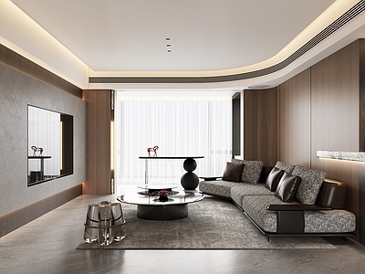 意式轻奢家居客厅 Minotti 无主灯客厅 深色系 平衡沙发