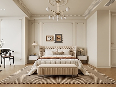 法式奶油主卧 法式奶油风主卧卧 法式床 法式床头背景 法式吊灯 法式休闲椅