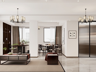 新中式客餐厅 新中式客餐厅 新中式沙发 新中式餐桌 新中式茶桌书桌 新中式酒柜