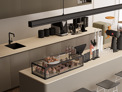 现代西餐厅 水吧台 吧台 咖啡机 茶水间