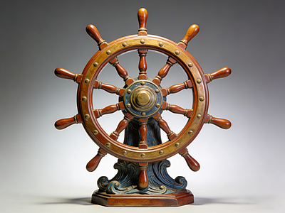 现代欧式雕塑摆件 船舵 轮船 雕塑 美陈 AIGC