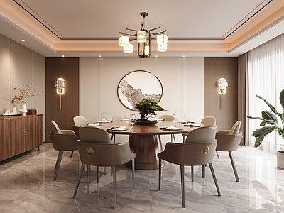 新中式中式包厢 餐厅包厢 会所包厢 酒店包厢 圆形餐桌椅 中式吊灯