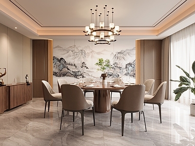 新中式中式包厢 餐厅包厢 会所包厢 酒店包厢 圆形餐桌椅 中式吊灯