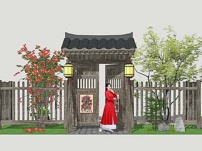 新中式乡村庭院 乡村院门 民居大门 乡村入户门 农家乐大门 民宿大门