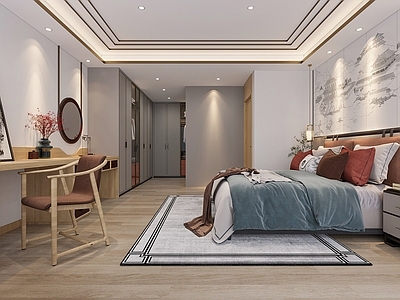 新中式原木主卧 新中式主卧 新中式衣柜