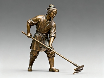 现代新中式雕塑 农夫 农民 耕地 种地 AIGC