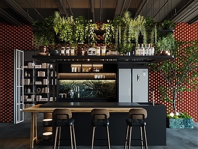 现代中古酒窖 吧台 酒架 酒柜 酒吧 吧椅