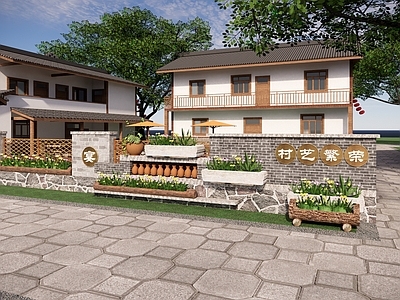 现代新中式乡村庭院 乡村围墙 庭院矮墙 围墙矮墙 菜地矮墙 民宿围墙