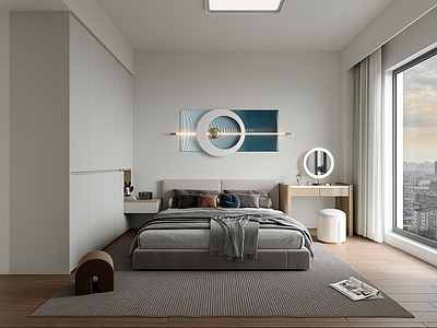 现代轻奢家居卧室 现代轻奢卧室 主卧 卧室梳妆台 无主灯卧室