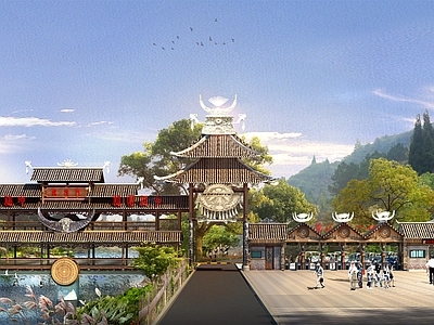 现代景观桥 苗族银锁桥 景观桥 少数民族地区景观 风雨桥 廊桥