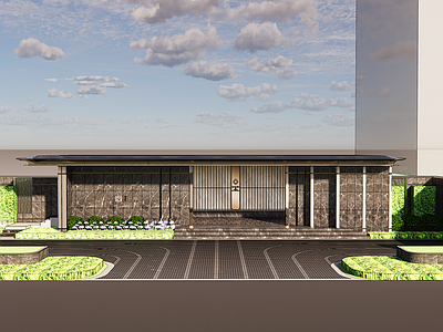 轻奢复古入口大门 摩登海派小区入口 豪宅小区入口大门 社区形象展示大门 小区人车分流入口 奢石景墙小区入口