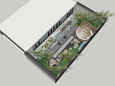 现代新中式别墅庭院 现代庭院