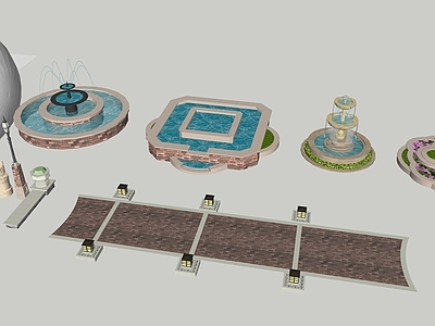 现代轻奢喷泉 喷泉 景观小品 跌水 花钵 水景设施