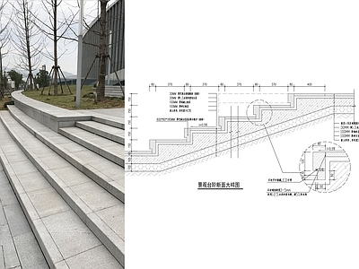 景观节点 现代景观台阶 景观台阶 商业区台阶 立石踏面台阶 施工图