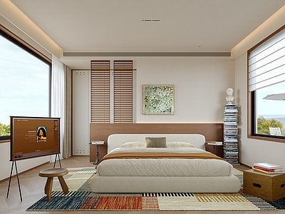 现代中古家居卧室 次卧 主卧 无主灯卧室 包豪斯卧室