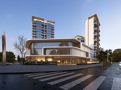 现代简约售楼处建筑 现代风格售楼处 街角售楼处 转角售楼处 街角商业 沿街商业