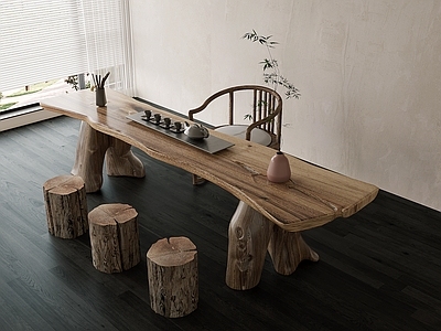 新中式侘寂茶桌椅 茶桌 旧木茶桌椅