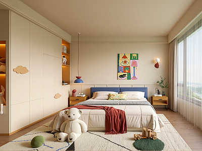 现代通用儿童房 现代多巴胺儿童房 儿童房窗帘