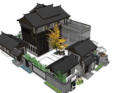 新中式中式古建筑 中式院落 川西院落 文创院落 特色建筑 传统门头院落