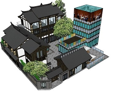 新中式中式古建筑 传统现代院落 小青瓦木构 特色院落 川西院落 创意商业院落