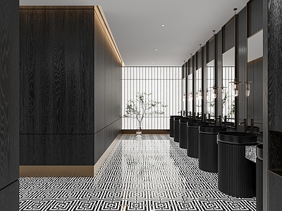 新中式现代公共卫生间 公共卫生间 盥洗区