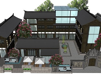 新中式中式古建筑 中式庭院 宽窄巷子 川西院落 现代传统院落 文创商业院落