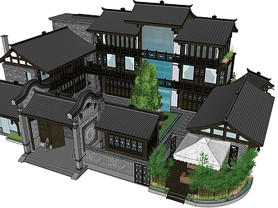 新中式中式古建筑 特色门头院落 传统院落商业 文创商业 现代中式建筑 川西院落