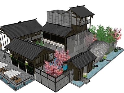 新中式中式餐饮建筑 民宿院落 中式庭院 特色文创商业院落 特色餐饮院落 中式现代建筑