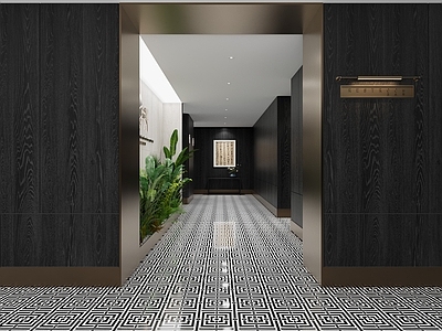 新中式现代公共卫生间 卫生间标识 卫生间过道