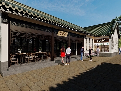 中式新中式古建 古建 奶茶店 户外奶茶店