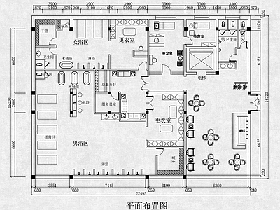 现代洗浴中心 洗浴平面 洗浴养生会所 洗浴中心平面图 平面布置图 施工图