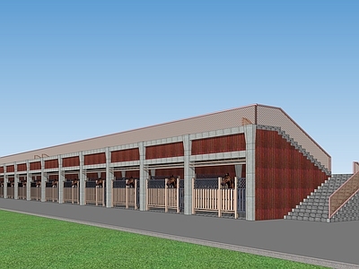 简约体育建筑 赛马场 看台 马厩 露天体育场