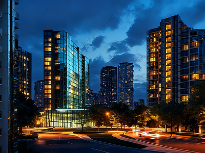 现代小区HDR 小区夜景HDR