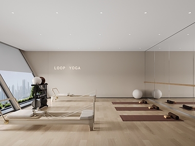 现代极简瑜伽室 现代瑜伽室 极简瑜伽室 瑜伽器械 瑜伽垫