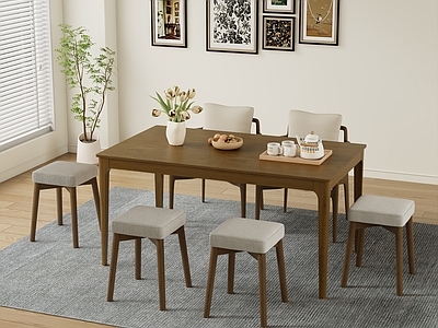现代奶油餐桌 实木餐桌 方形餐桌 长餐桌 餐桌椅组合 餐椅
