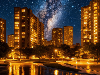 现代小区HDR 小区夜景HDR 城市商场夜景