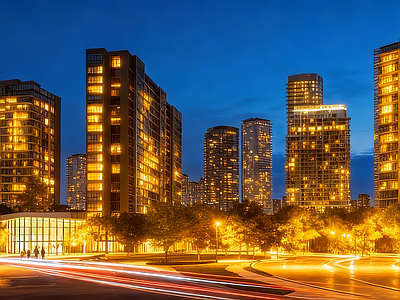现代小区HDR 小区夜景HDR