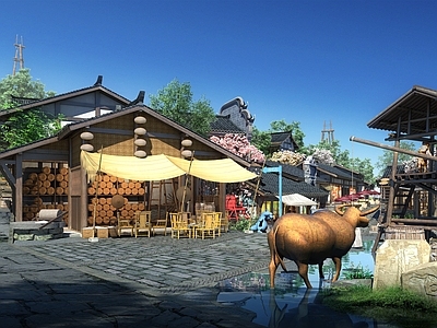 新中式日式商业街 农耕文化 传统景观建筑 乡土景观装饰 盐业文化场景 传统建筑