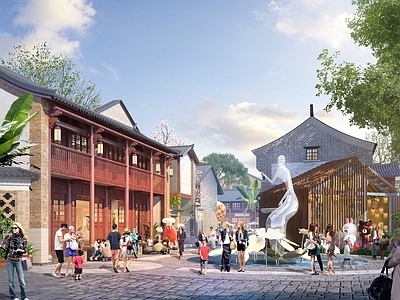 新中式复古商业街 中式商业街 街区入口广场 艺术创意街区 文创街区 民国风