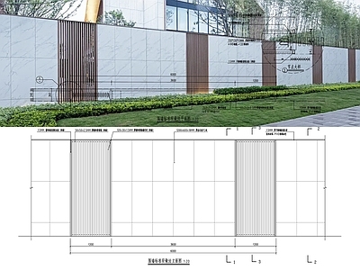 小区围墙区域 现代围墙 围墙栏杆 新中式围墙 院墙 围墙 施工图