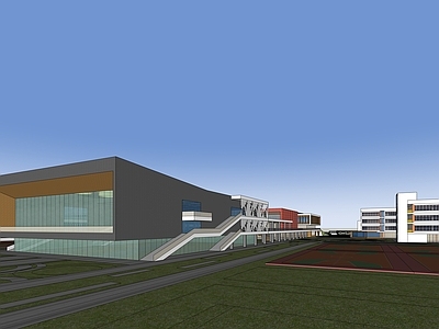 现代学校建筑 学校操场 教学楼学校